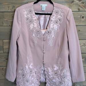 Justin Taylor Women's Vintage Beaded Embellished Formal Blazer Pink Size 16